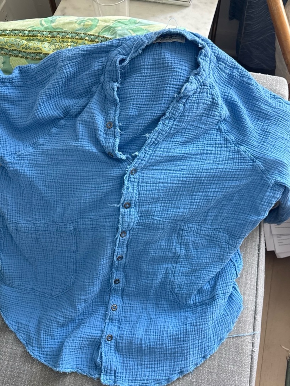 Free People light  Blue Men’s Gauze Button-Up Shirt